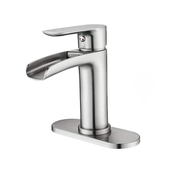 Tahanbath Single Handle Wall Mounted Bathroom Faucet with Deck Plate and Overflow Pop Up Drain in Brushed Nickel