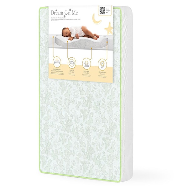 2-In-1 Green Breathable Two-Sided, Mini/Portable Crib Foam Mattress