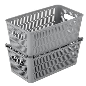 11.4 in. L x 6.5 in. W x 4.5 in. H 2 Pack Slide 2 Stack It Small Storage Tote Baskets Closet Drawer Organizer in Grey