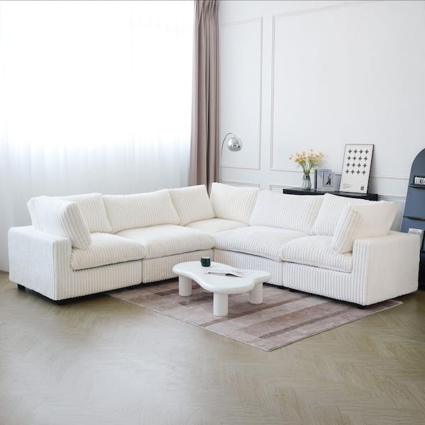 Magic Home 197 in. W Squre Arm Soft Faux Rabbit Fur Velvet Modular Sectional Sofa in. Beige