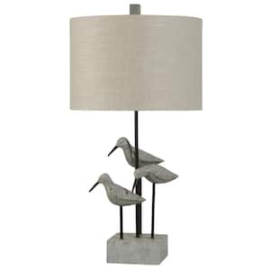 31 in. Gray Table Lamp with White Hardback Fabric Shade
