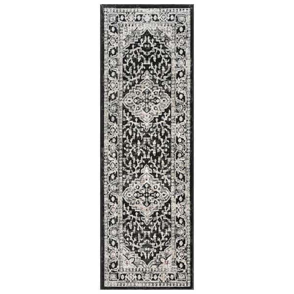 Heirloom Fluer Black 2 ft. x 6 ft. Oriental Medallion Indoor Runner Rug