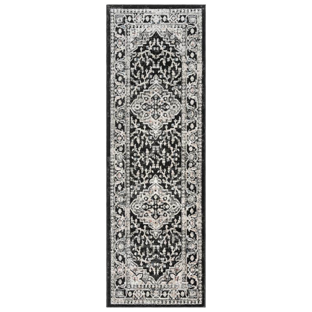 Black and Beige Tufted Polypropylene Runner Rug 2'2" x 6'