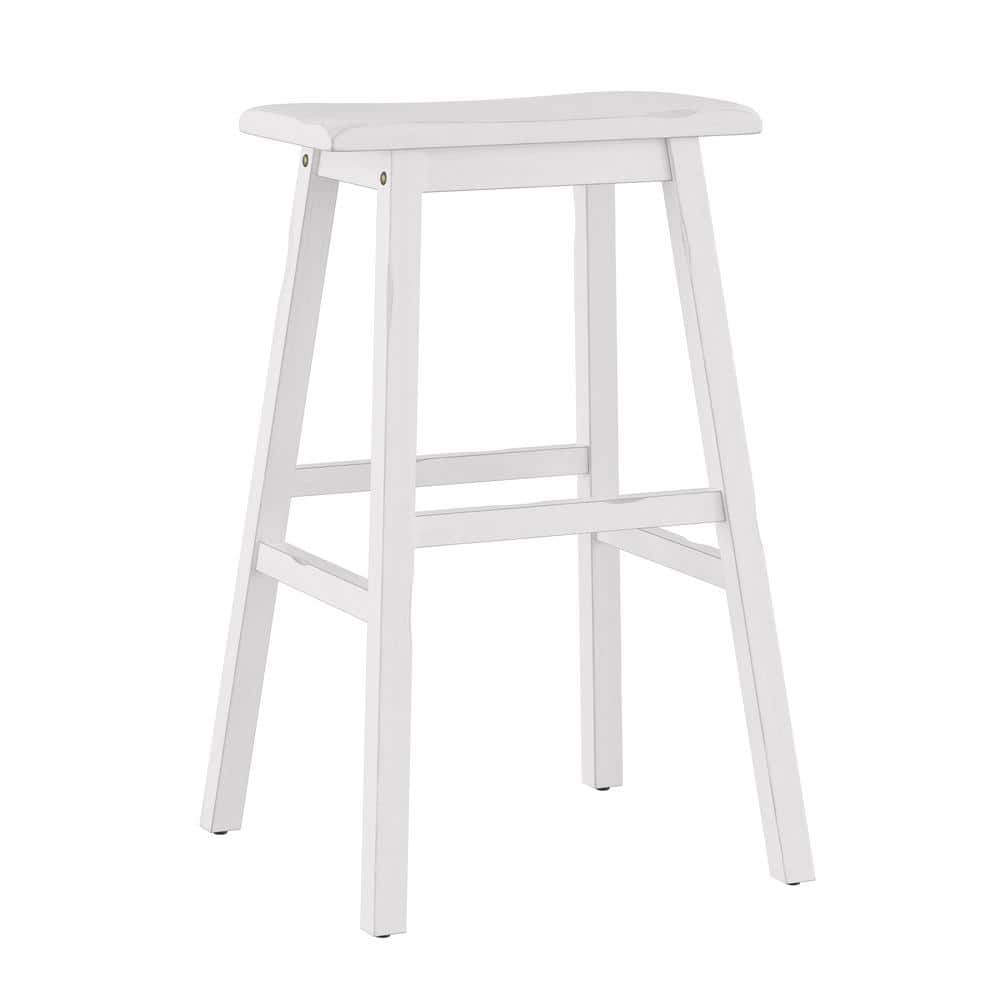 Sea White Wood Saddle Seat Backless Swivel Bar Stool