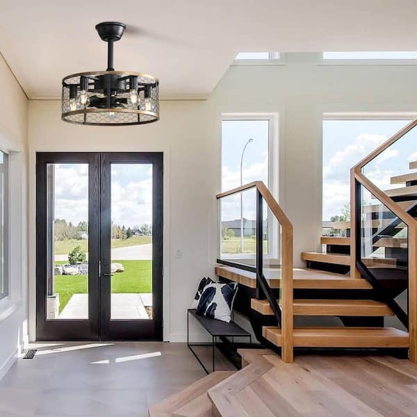 20 in. Indoor Black Industrial Caged Ceiling Fan with 7-ABS Blades Remote Control, Small Ceiling Fan Reversible