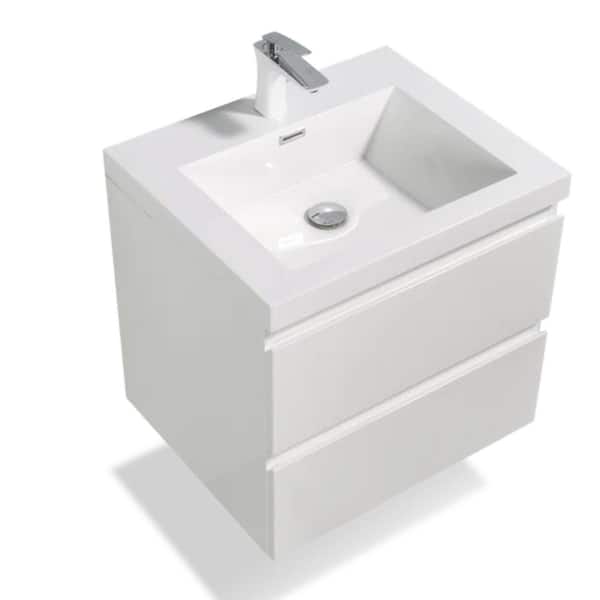 FUNKOL 24 in. W Modern Style Floating Wall-Mounted Bathroom Vanity with White Single Sink in White