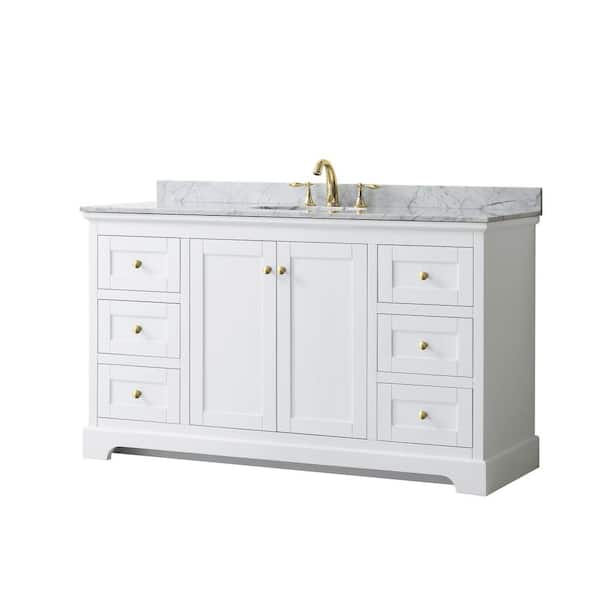 Wyndham Collection Avery 60 in. W x 22 in. D x 35 in. H Single Sink Bath Vanity in White with White Carrara Marble Top