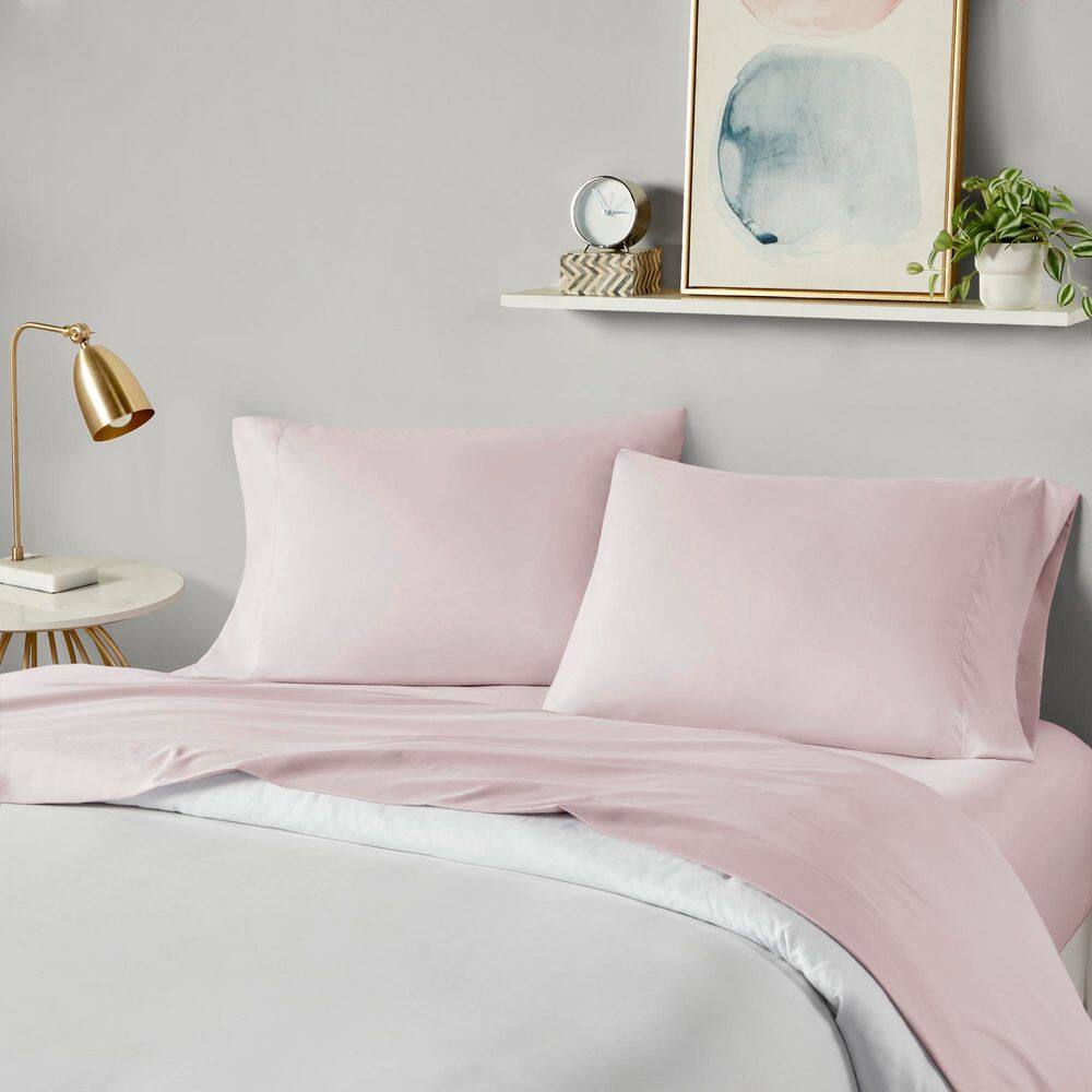 Blush Twin Solid Microfiber Sheet Set with Pillowcase