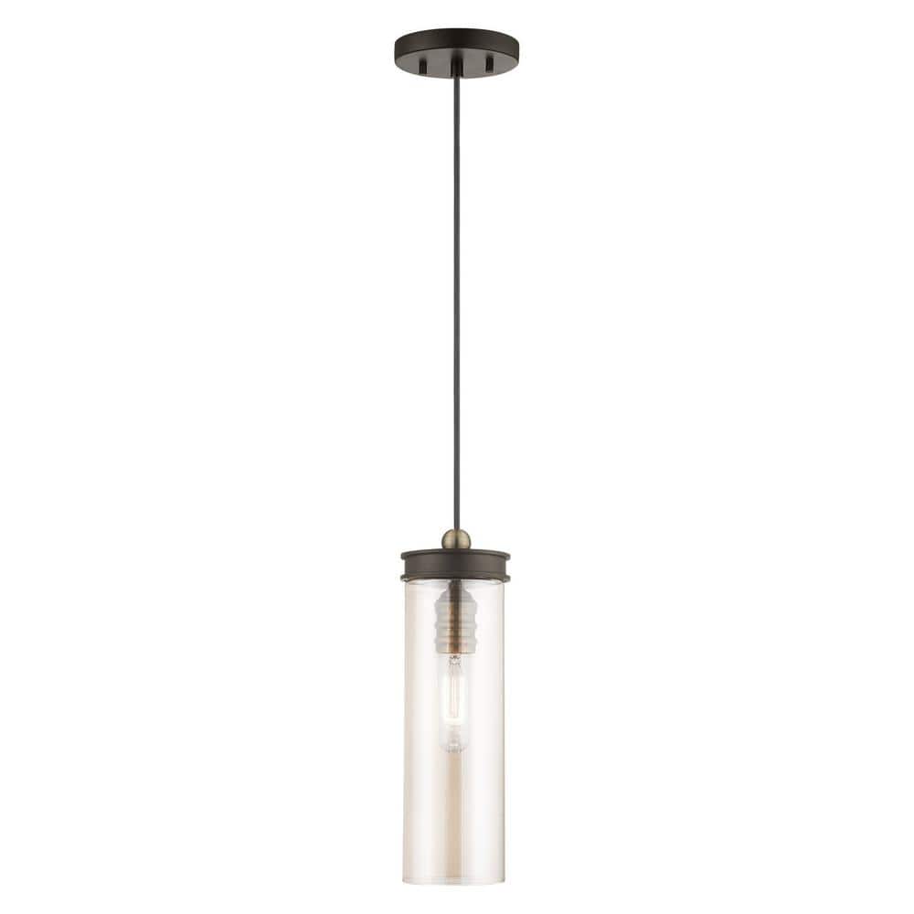 Bronze and Champagne Glass Mini Pendant Light with LED