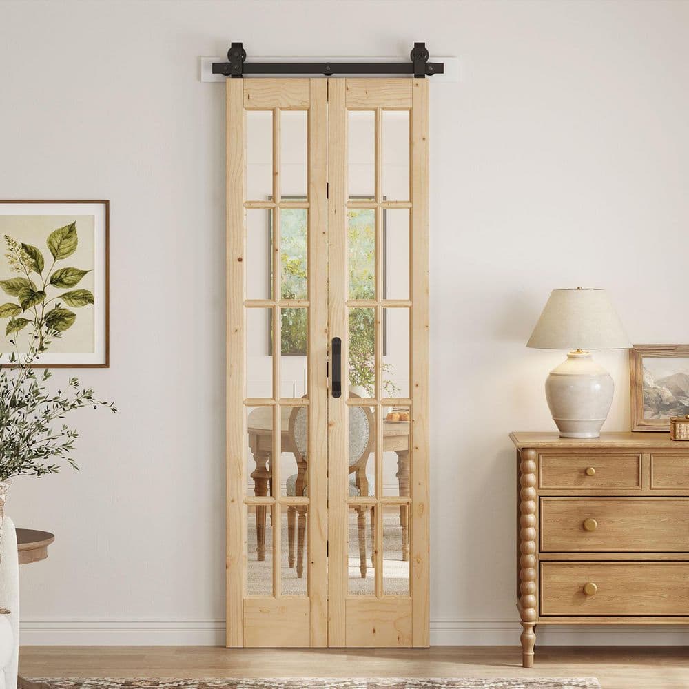 Fredbeck 30 in. x 84 in. Full Lite Pre Assembled Clear Glass Brown