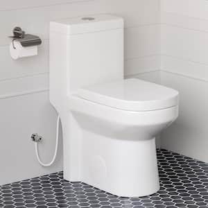 1-piece 0.8/1.28 GPF Dual Flush Round Toilet in White Seat Included