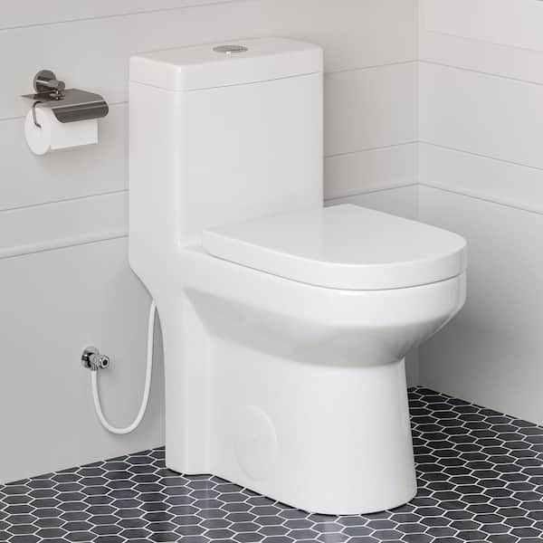 HOROW 1-piece 0.8/1.28 GPF Dual Flush Round Toilet in White Seat Included