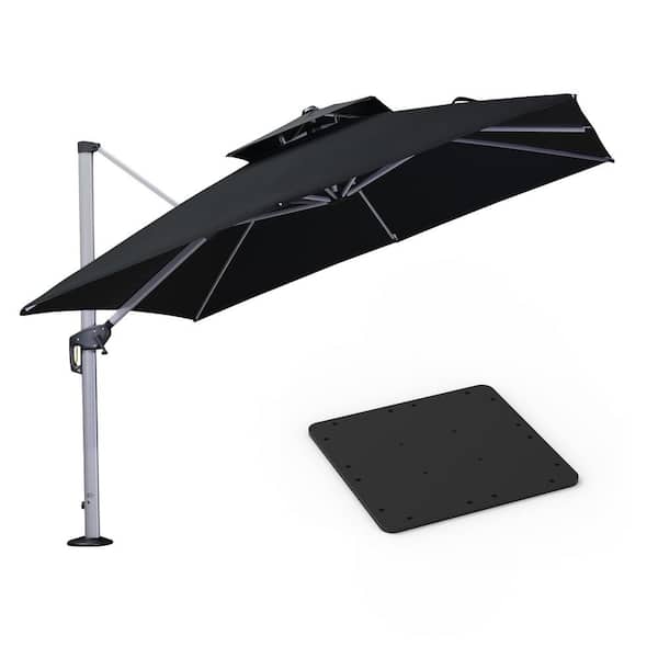 PURPLE LEAF 10 ft. Square High-Quality Aluminum Cantilever Polyester Outdoor Patio Umbrella with Base Plate, Black