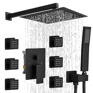 Single Handle 3-Spray Wall Mount Shower Faucet Handheld Shower Head 2.5 GPM with High Pressure 6-Jets in. Matte Black