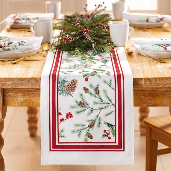 Threadmade Home Winter Holiday Berry Fabric Table Runner, Multicolor - 13"W x 70"L