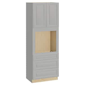 Grayson Pearl Gray Painted Plywood Shaker Assembled Double Oven Kitchen Cabinet Soft Close 33 in W x 24 in D x 96 in H