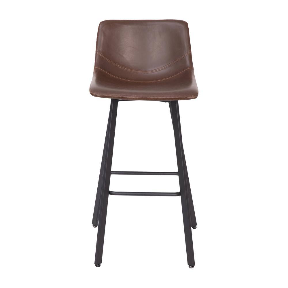 Chocolate Brown Faux Leather Counter Stools with Metal Frame, Set of 2
