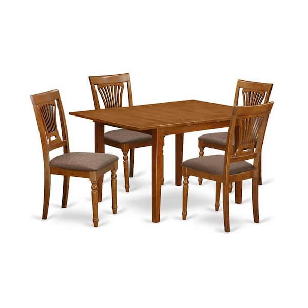 East West Furniture 5-Piece Saddle Brown Finish Solid Wood Top - Dining Room Set - Seats 4