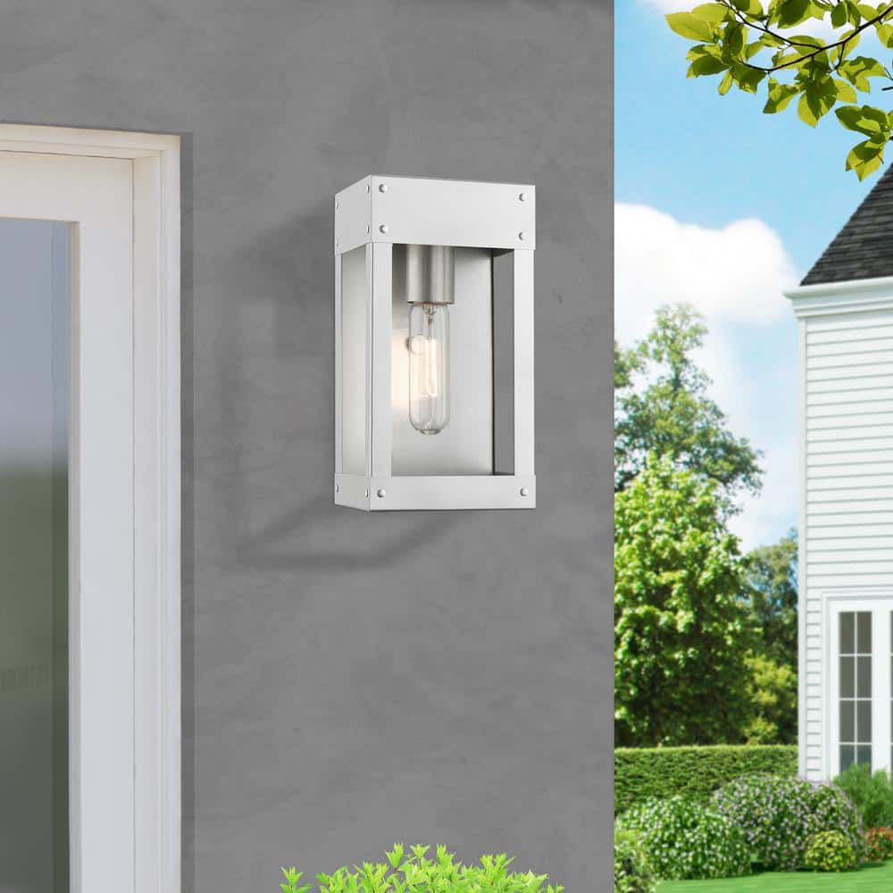 Barrett Painted Satin Nickel Outdoor Wall Lantern with Clear Glass Shade