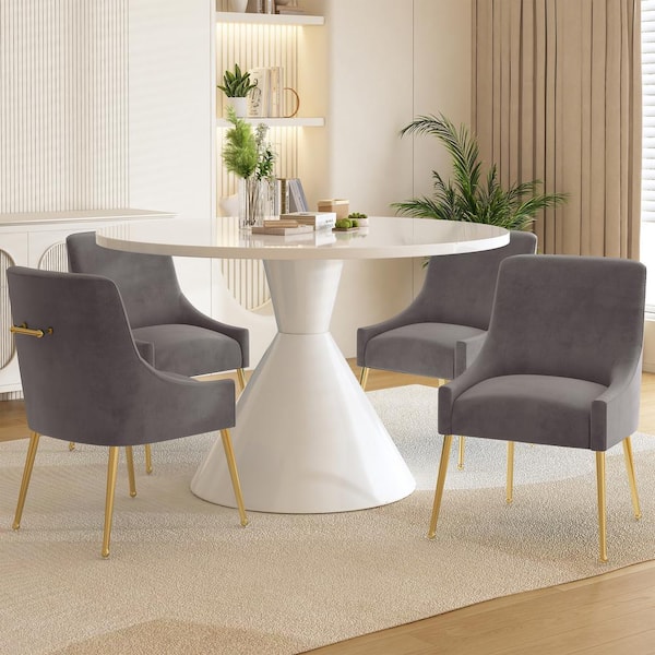 Boyel Living 5-Piece Round White MDF Top Table Set Seats 4 (4-Gray Dining Chairs)