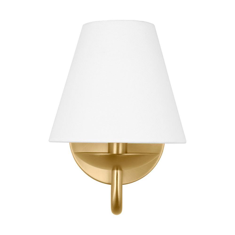 Satin Brass and White Linen Small Wall Sconce