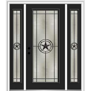 Elegant Star 64.5 in. x 81.75 in. Full Lite Decorative Glass Black Painted Fiberglass Prehung Front Door