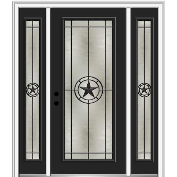 MMI Door Elegant Star 64.5 in. x 81.75 in. Full Lite Decorative Glass Black Painted Fiberglass Prehung Front Door