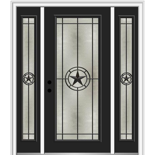 MMI Door Elegant Star 64.5 in. x 81.75 in. Full Lite Decorative Glass Black Painted Fiberglass Prehung Front Door