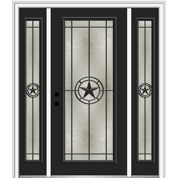 MMI Door Elegant Star 68.5 in. x 81.75 in. Full Lite Decorative Glass Black Painted Fiberglass Prehung Front Door