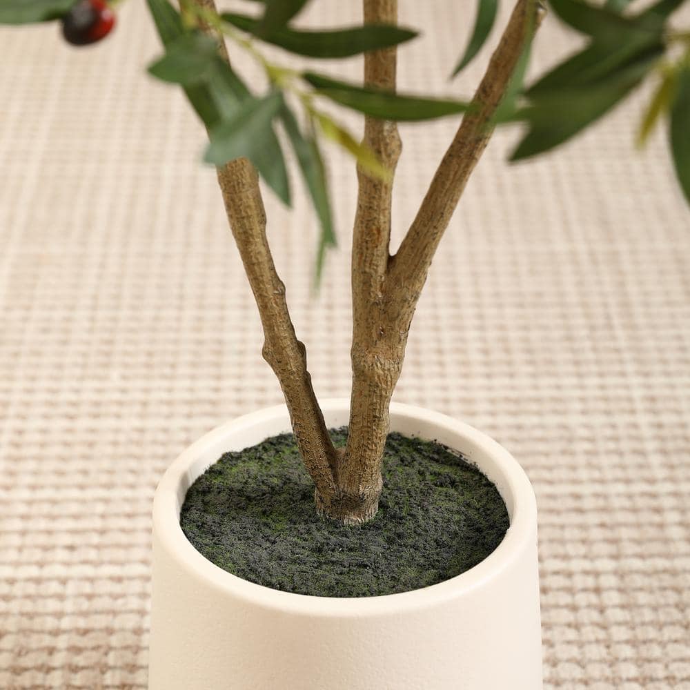 5-Foot Faux Olive Tree in White Plastic Pot