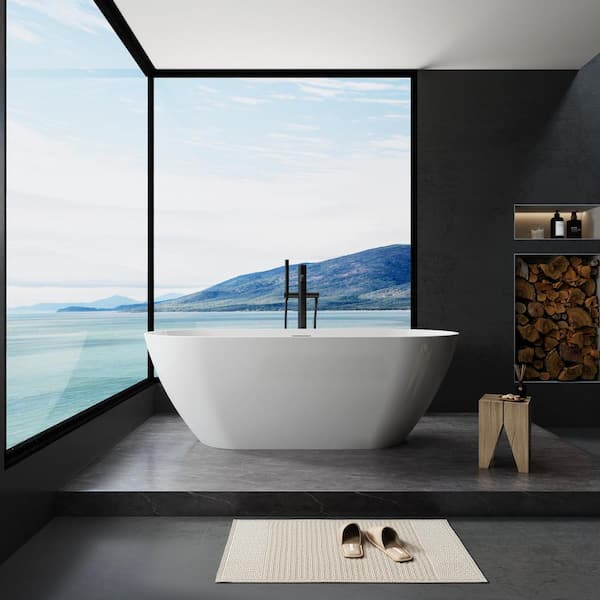 Xspracer 67 in. Acrylic Flatbottom Double Slipper Freestanding Soaking Non-Whirlpool Bathtub in White
