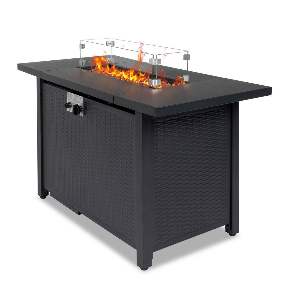43-Inch Black Stainless Steel Rectangular Gas Fire Pit Table