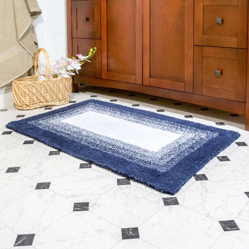 Whitney Ombre Blue Cotton Reversible Bath Rug Set