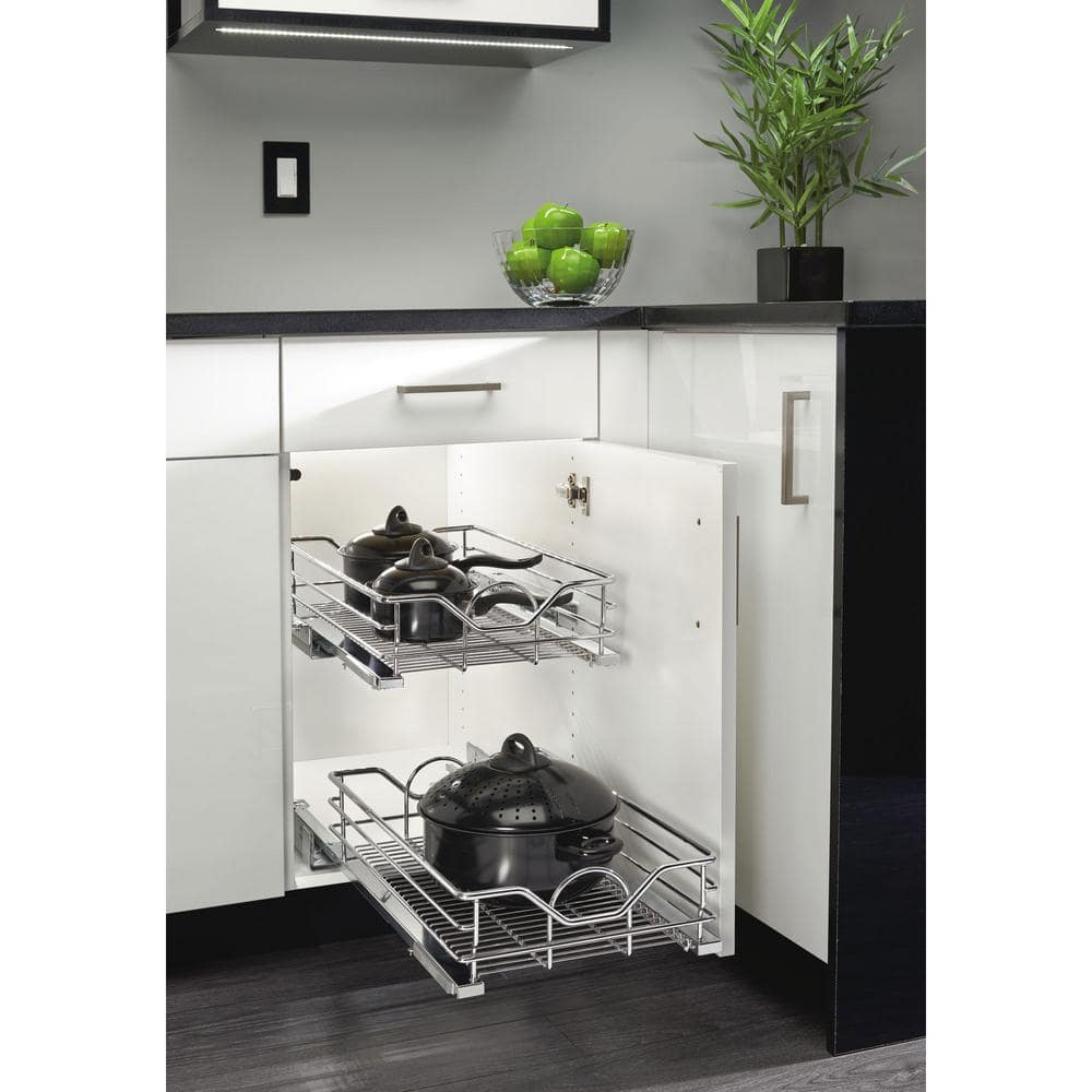 Chrome Steel Pullout Cabinet Organizer with Soft-Close, 14.5 x 21.74 In