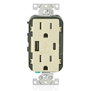 15 Amp Decora Tamper-Resistant Duplex Outlet with Type A and C USB Charger, Ivory