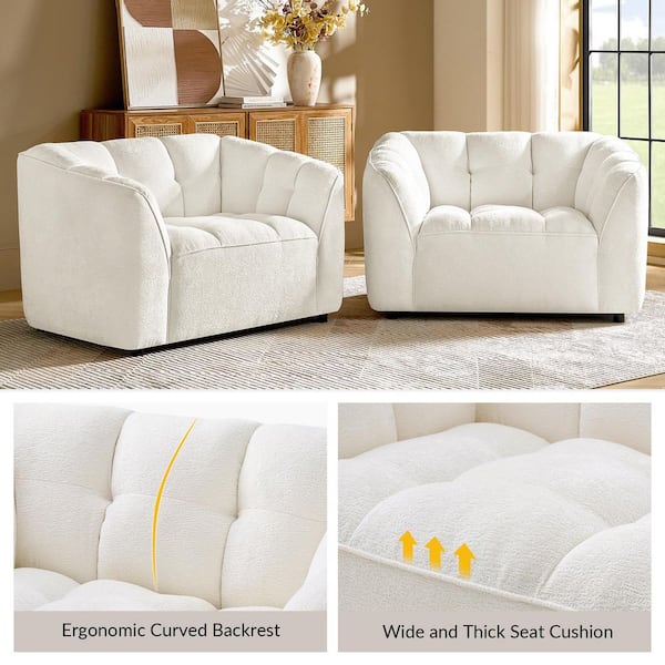 JAYDEN CREATION Hulda Ivory Boucle Oversized Armchair (Set of 2