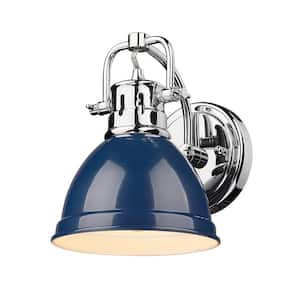 Duncan 1-Light Chrome Wall Sconce with Navy Blue Shade