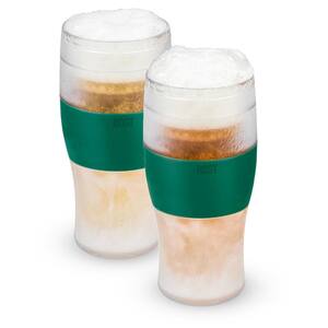 Freeze Beer Glasses, 16 ounce Freezer Gel Chiller Double Wall Plastic Frozen Pint Glass, Set of 2, Green