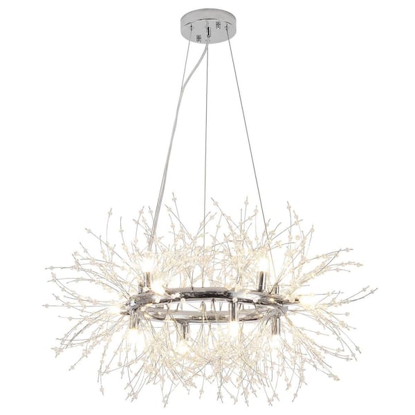 ゆ ‪‪❤︎‬ LWYTJO 12-Light Chrome Modern Dandelion Crystal Chandelier for