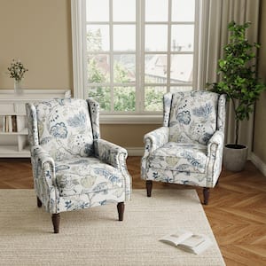 Uixe Navy Blue Floral Pattern Linen Upholstered High Back