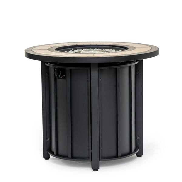 Erwin 30 in. 50000 BTU Black+Brown Round Steel Propane Gas Outdoor Patio Fire Pit Table with Rain Cover