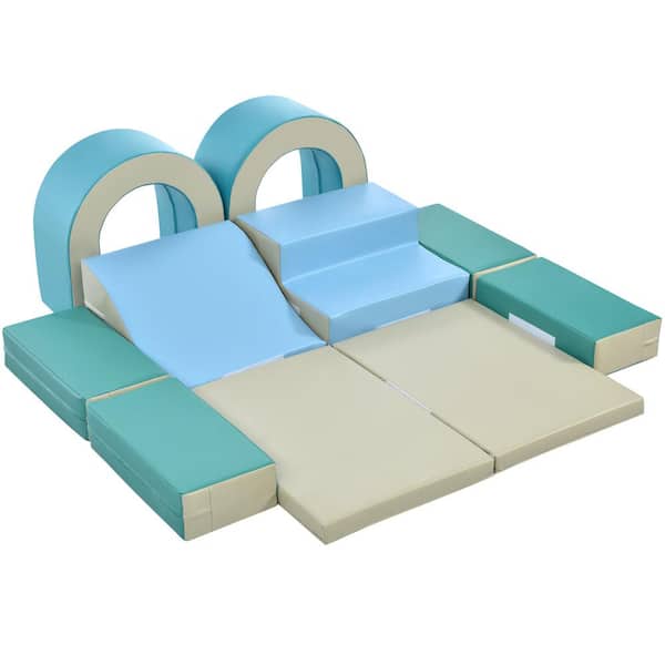 Unbranded Green and Blue 10-in-1 Soft Climb and Crawl Foam Playset
