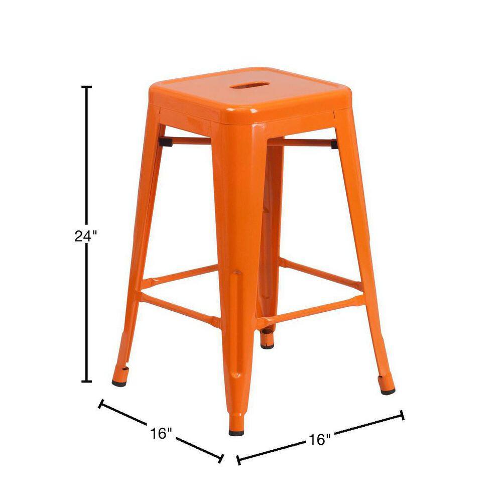 24'' Orange Metal Backless Counter Height Stool