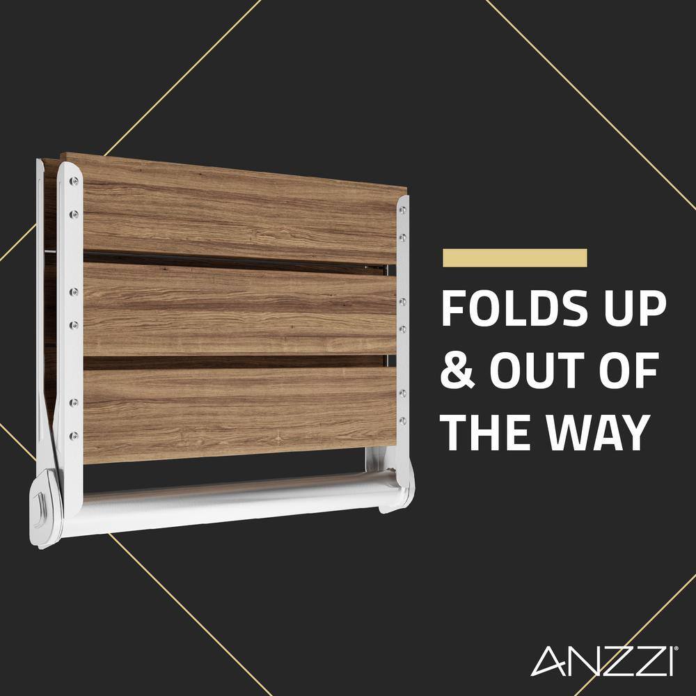 Teak and Chrome Wall Mounted Folding Shower Seat