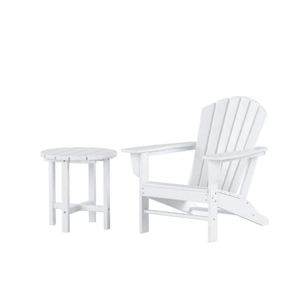 WESTIN OUTDOOR Mason White 2-Piece Poly Plastic Outdoor Patio Classic Adirondack Fire Pit Chair With Side Table Set