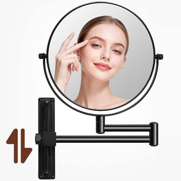 8 in. W x 8 in. H Round 1X/10X Magnifying Mirror Wall-Mount Bathroom Makeup Mirror Base Moves Up and Down in Black