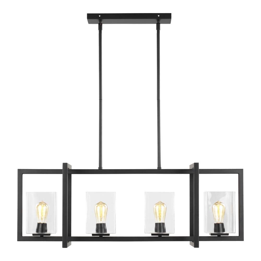 Midnight Black and Clear Glass 4-Light Island Pendant