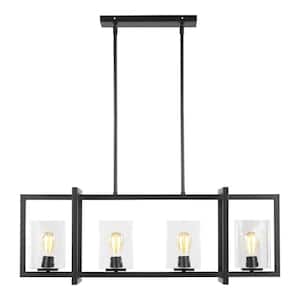 Mitte 4-Light Midnight Matte Black Linear Island Hanging Pendant with Clear Glass Shades