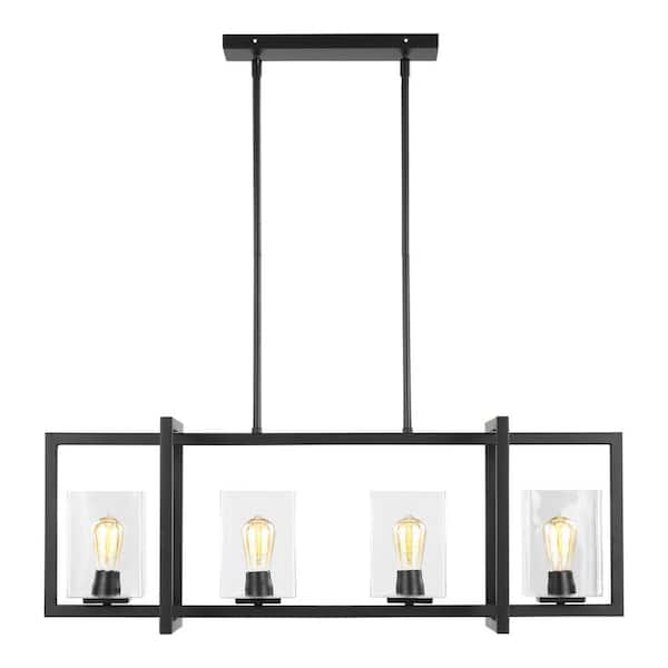 Mitte 4-Light Midnight Matte Black Linear Island Hanging Pendant with Clear Glass Shades
