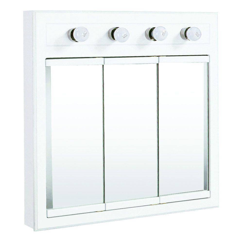 Design House Concord 30 In X 30 In 4 Light Tri View Surface Mount Medicine Cabinet In White Gloss 532382 The Home Depot
